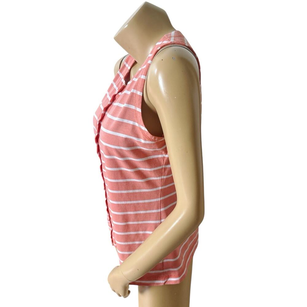 Jordache Top Womens M Vintage Coral White Striped Button Front Sleeveless Shirt - Picture 3 of 7